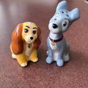 Disney Lady and the Tramp Salt‎ and Pepper Shakers Ceramic Dog Figurine Set